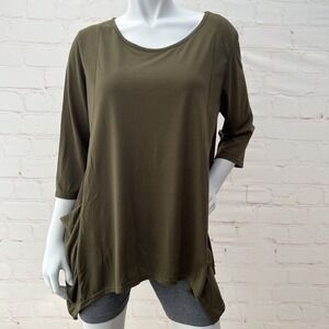 Urban CoCo Womens 3/4 Sleeve Tunic Tops Loose T Shirt Dress Olive Green Size 2XL
